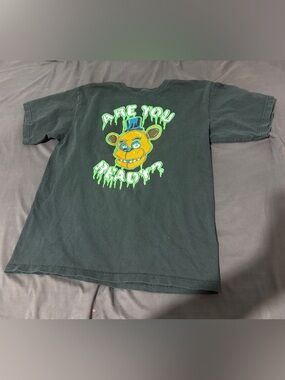 Kids FNAF XL Black Graphic Tee with Neon Green 'Are You Ready?' Bear